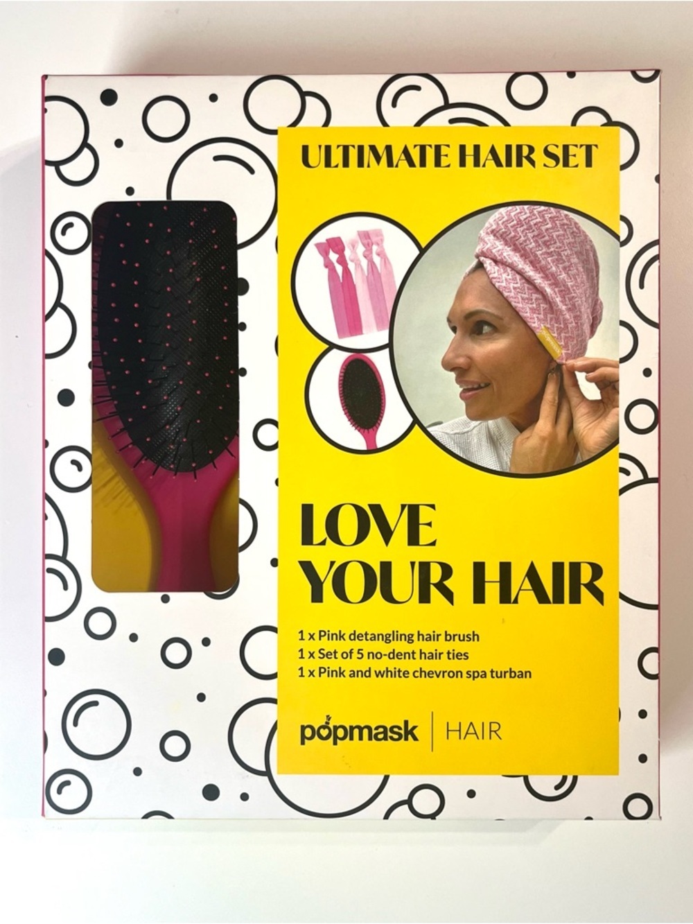 Love Your Hair Set, Detangling Brush, Spa Turban & 5 Hair Ties
